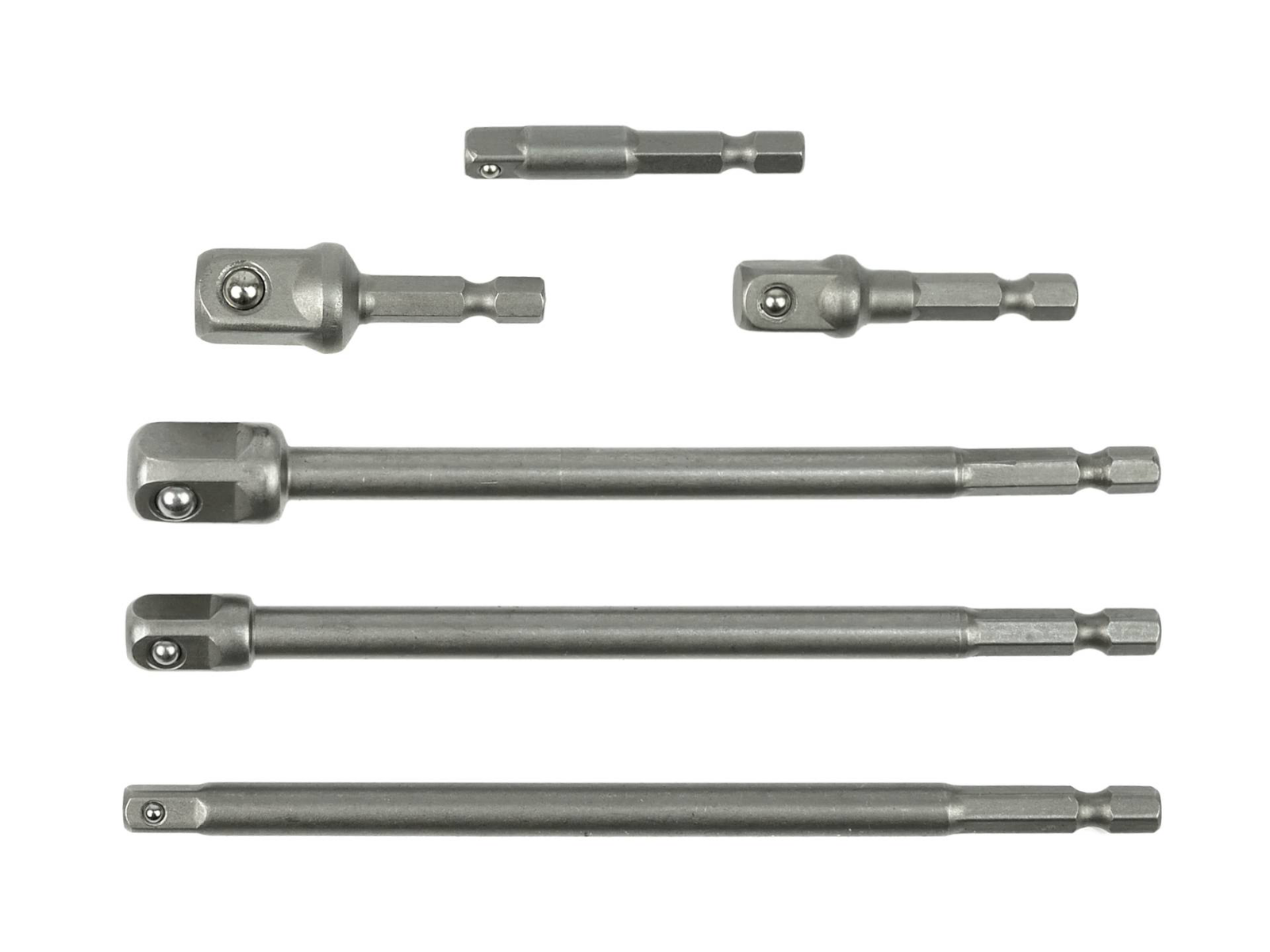 Adapteriai suktukui 1/4'' 3/8'' 1/2'' ilgi/trumpi 6vnt Adapteriai suktukui 1/4'' 3/8'' 1/2'' ilgi/trumpi 6vnt