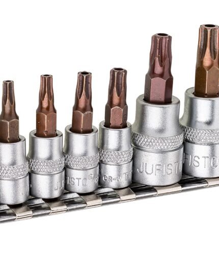 Įpresuotų TORX antgalių su skyle komplektas 1/4+3/8