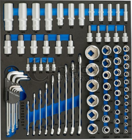 Colinių įrankių k-tas 1/4+3/8+1/2 su įdėklu vežimėliui 81 dalies Colinių įrankių k-tas 1/4+3/8+1/2 su įdėklu vežimėliui 81 dalies
