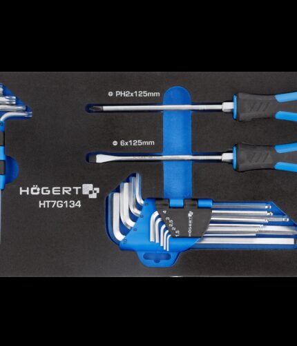 Lenktų L-formos TORX ir HEX komplektai + atsuktuvai / su dėklu vežimėliui