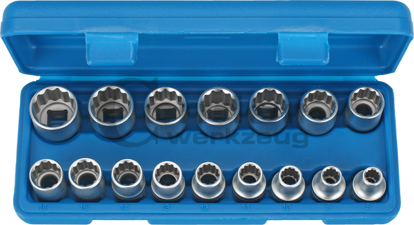 Galvučių komplektas 1/2" 12-kampės (8-24 mm) Galvučių komplektas 1/2" 12-kampės (8-24 mm)