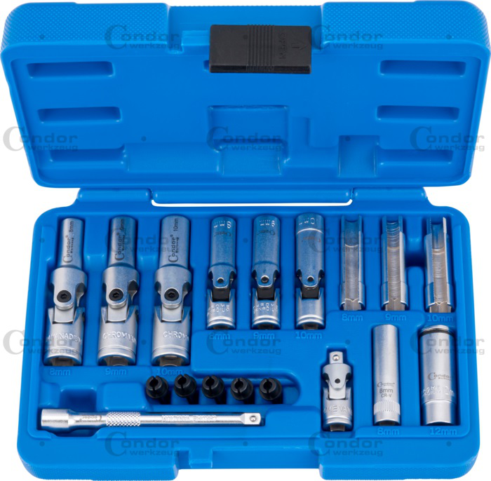 Galvučių komplektas žvakėms 1/4" 3/8" 6-kampės Galvučių komplektas žvakėms 1/4" 3/8" 6-kampės