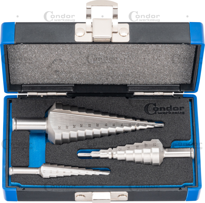 Pakopinių grąžtų metalui komplektas 4-30mm HSS-E Cobalt 5% Pakopinių grąžtų metalui komplektas 4-30mm HSS-E Cobalt 5%