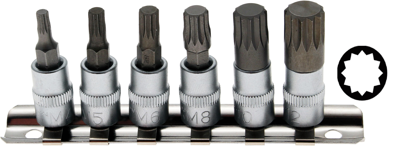 Įpresuotų 1/4 SPLINE antgalių rinkinys Įpresuotų 1/4 SPLINE antgalių rinkinys