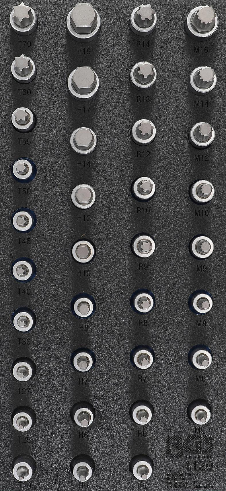 Įpresuotų 1/2 antgalių kompl. TORX-HEX-SPLINE dėklas Įpresuotų 1/2 antgalių kompl. TORX-HEX-SPLINE dėklas