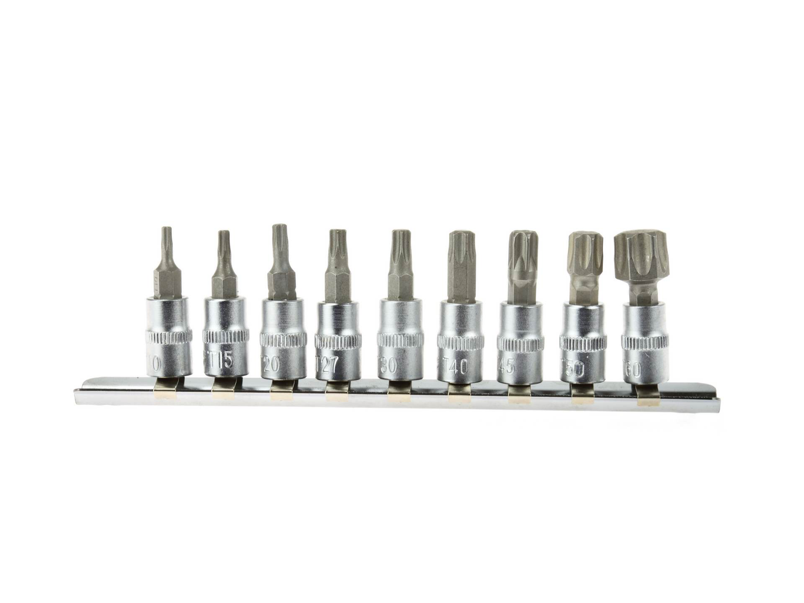 Įpresuotų 1/4 TORX antgalių rinkinys 9 vnt. Įpresuotų 1/4 TORX antgalių rinkinys 9 vnt.