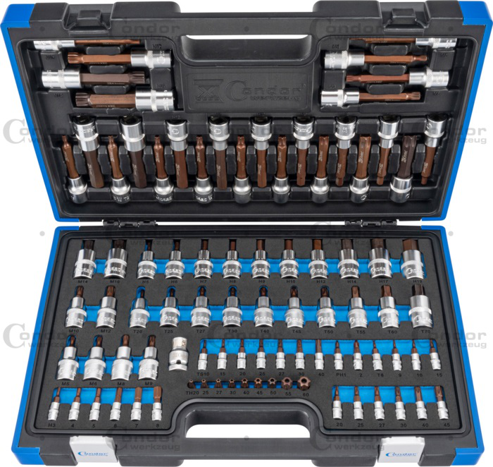 Įpresuotų antgalių komplektas 1/2" + 1/4" 89vnt. Xcess Įpresuotų antgalių komplektas 1/2" + 1/4" 89vnt. Xcess