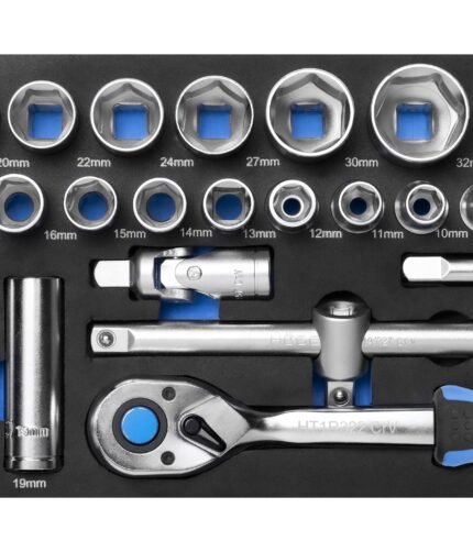 Įrankių komplektas 1/2 teršklės / 28dalių / su dėklu vežimėliui