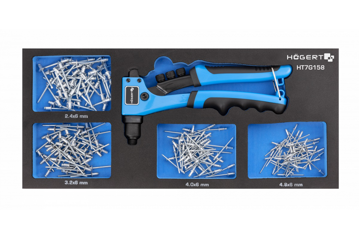 Kniediklis su kniedėmis su dėklu vežimėliui Kniediklis su kniedėmis su dėklu vežimėliui