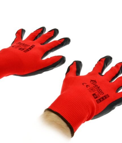 Pirštinės su nitriliniu delnu raudonos 8dydis