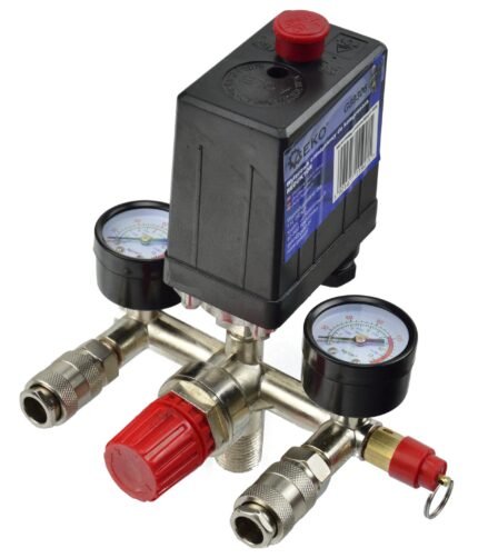 Reguliatorius kompresoriui su slėgio jungikliu ir manometrais