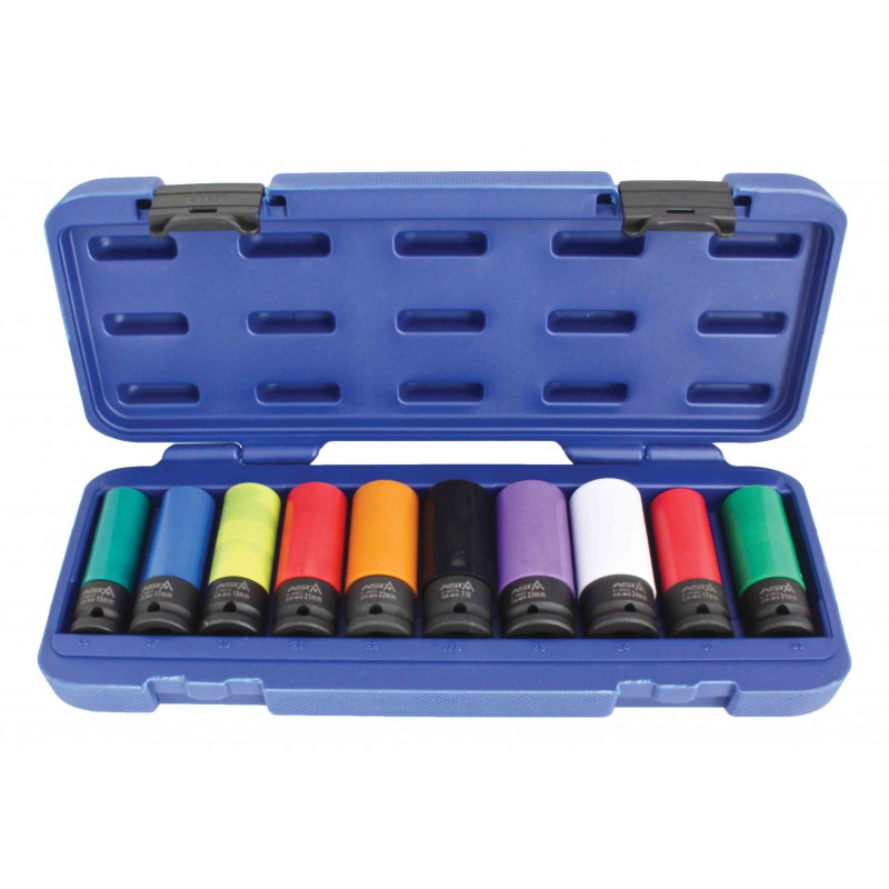 Smūginės 1/2" ilgos galvutės su apsauga 10vnt Smūginės 1/2" ilgos galvutės su apsauga 10vnt