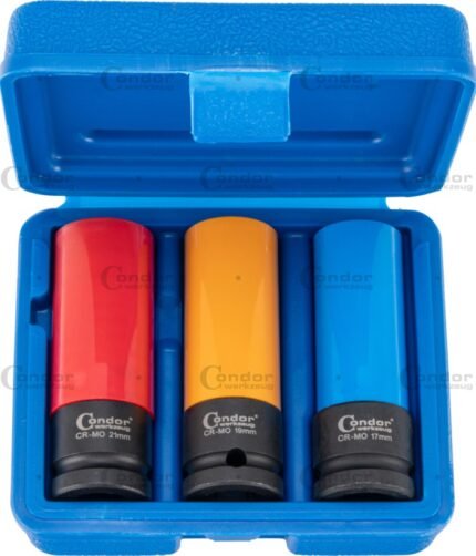 Smūginių 1/2 galvų komplektas su apsauga 17-19-21mm