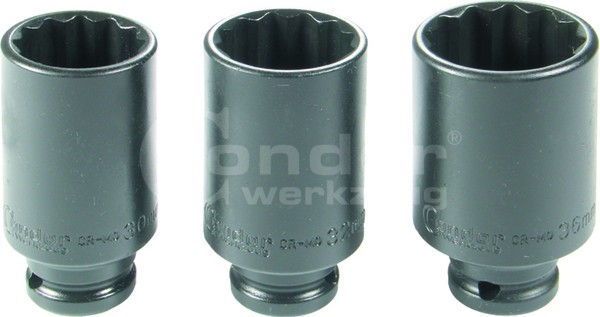 Smūginių ilgų galvučių komplektas 1/2" 12-kampės (30 Smūginių ilgų galvučių komplektas 1/2" 12-kampės (30