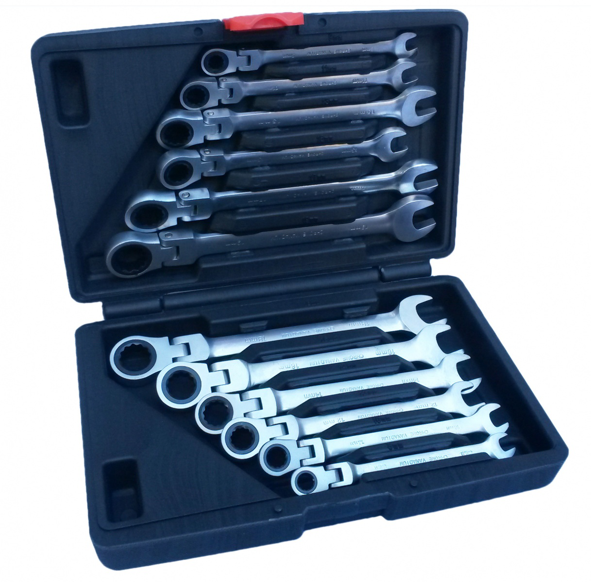 Terkšlinių raktų vartomu galu komplektas (8-19 mm) Terkšlinių raktų vartomu galu komplektas (8-19 mm)