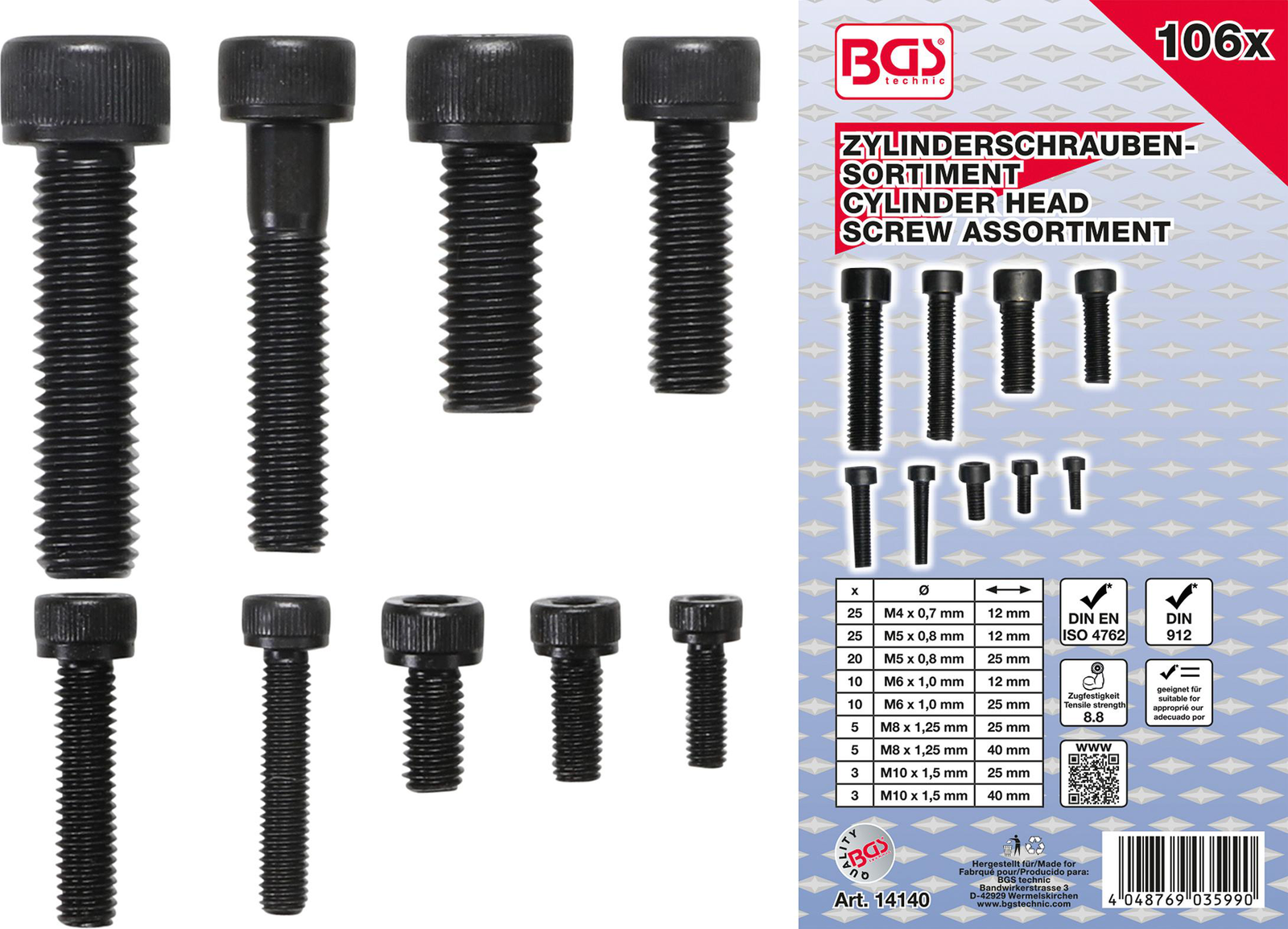 Varžtų komplektas variklio galvutėms M4-M10 106dalių Varžtų komplektas variklio galvutėms M4-M10 106dalių