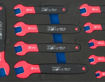 VDE atvirų raktų komplektas 7-17mm dėklas vežimui