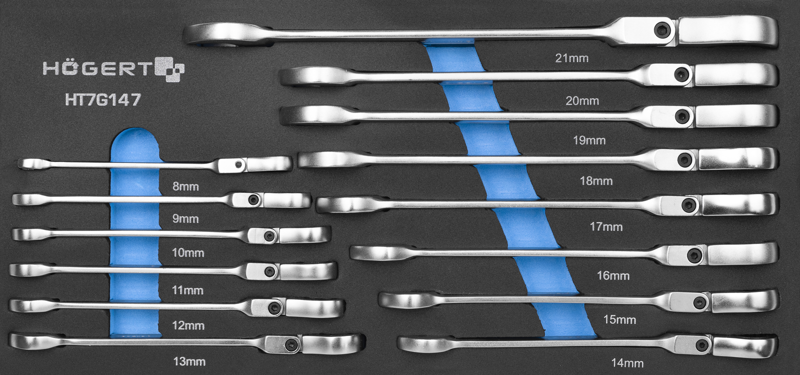 Terkšlinių raktų vartomu galu komplektas 8-21 mm / su dėklu vežimėliui Terkšlinių raktų vartomu galu komplektas 8-21 mm / su dėklu vežimėliui