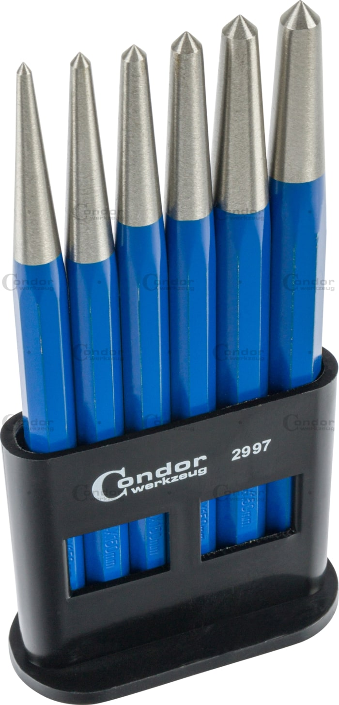 Centravimo kaltų komplektas 6 dalių (ø 3-8mm) Centravimo kaltų komplektas 6 dalių (ø 3-8mm)