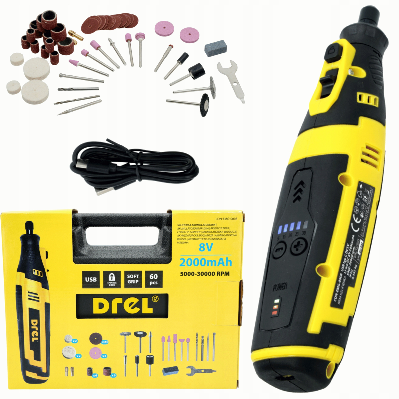 Akumuliatorinis graveris šlifuoklis su greičio valdymu 8v/2000mAh 60vnt Akumuliatorinis graveris šlifuoklis su greičio valdymu 8v/2000mAh 60vnt