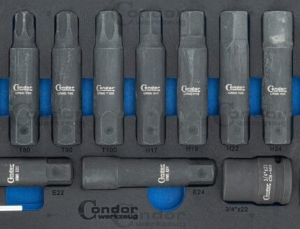 Smūginių antgalių 3/4"+1" komplektas su įdėklu vežimėliui 16 dalių