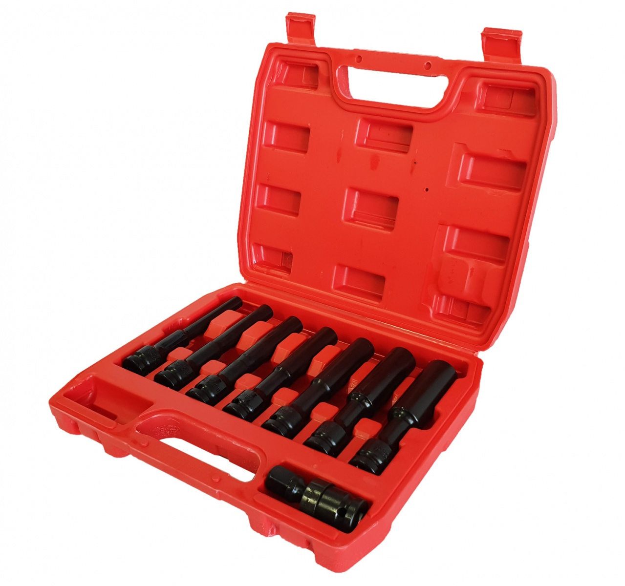 Smūginės galvutės ilgos 1/2" (8-19mm) + šarnyras Smūginės galvutės ilgos 1/2" (8-19mm) + šarnyras