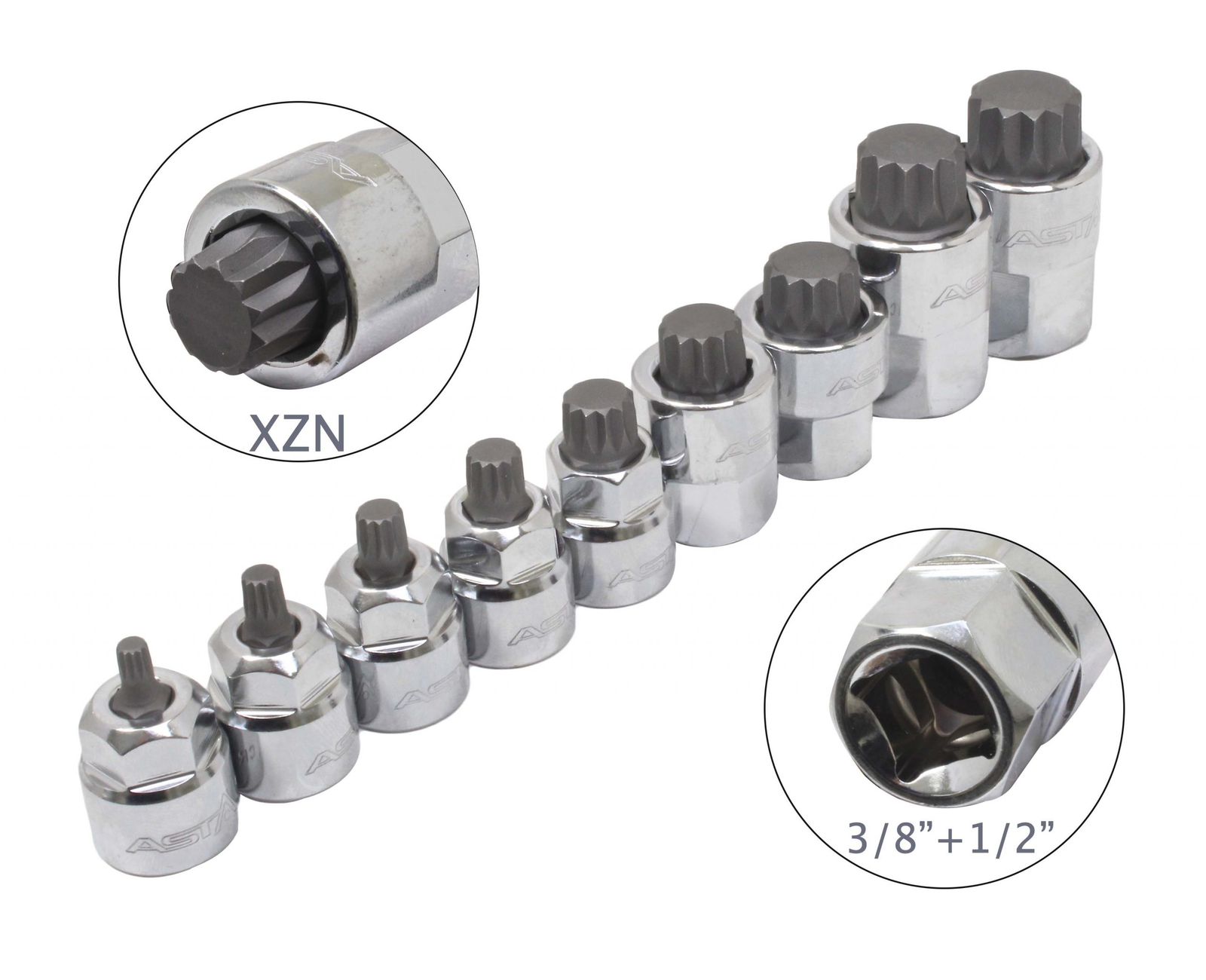 Itin trumpi įpresuoti XZN antgaliai 3/8+1/2 (M4-M18) Itin trumpi įpresuoti XZN antgaliai 3/8+1/2 (M4-M18)