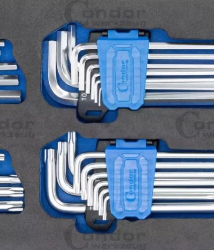 Lenktų L-formos TORX ir HEX komplektai / su dėklu vežimėliui