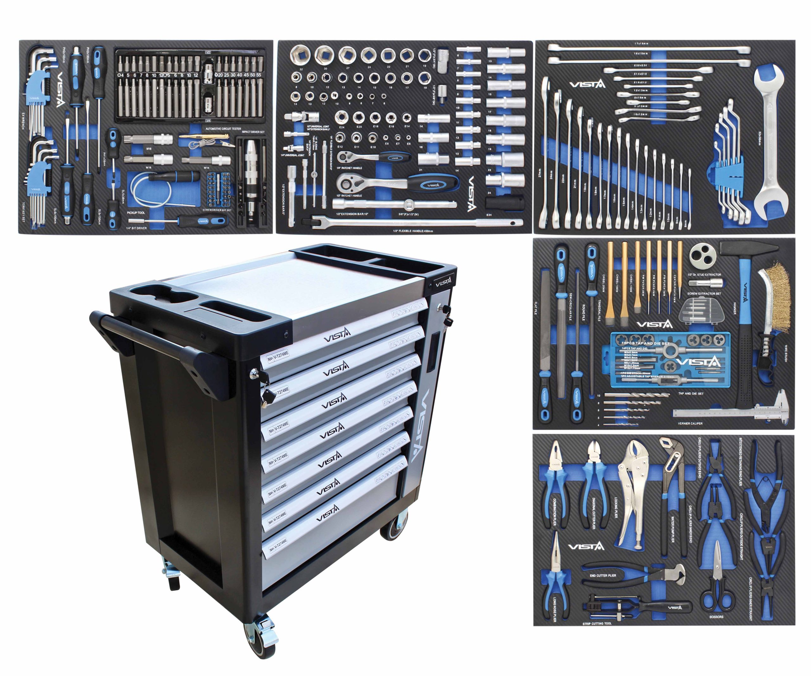 Įrankių vežimėlis 7 stalčių su 276 įrankiais Įrankių vežimėlis 7 stalčių su 276 įrankiais