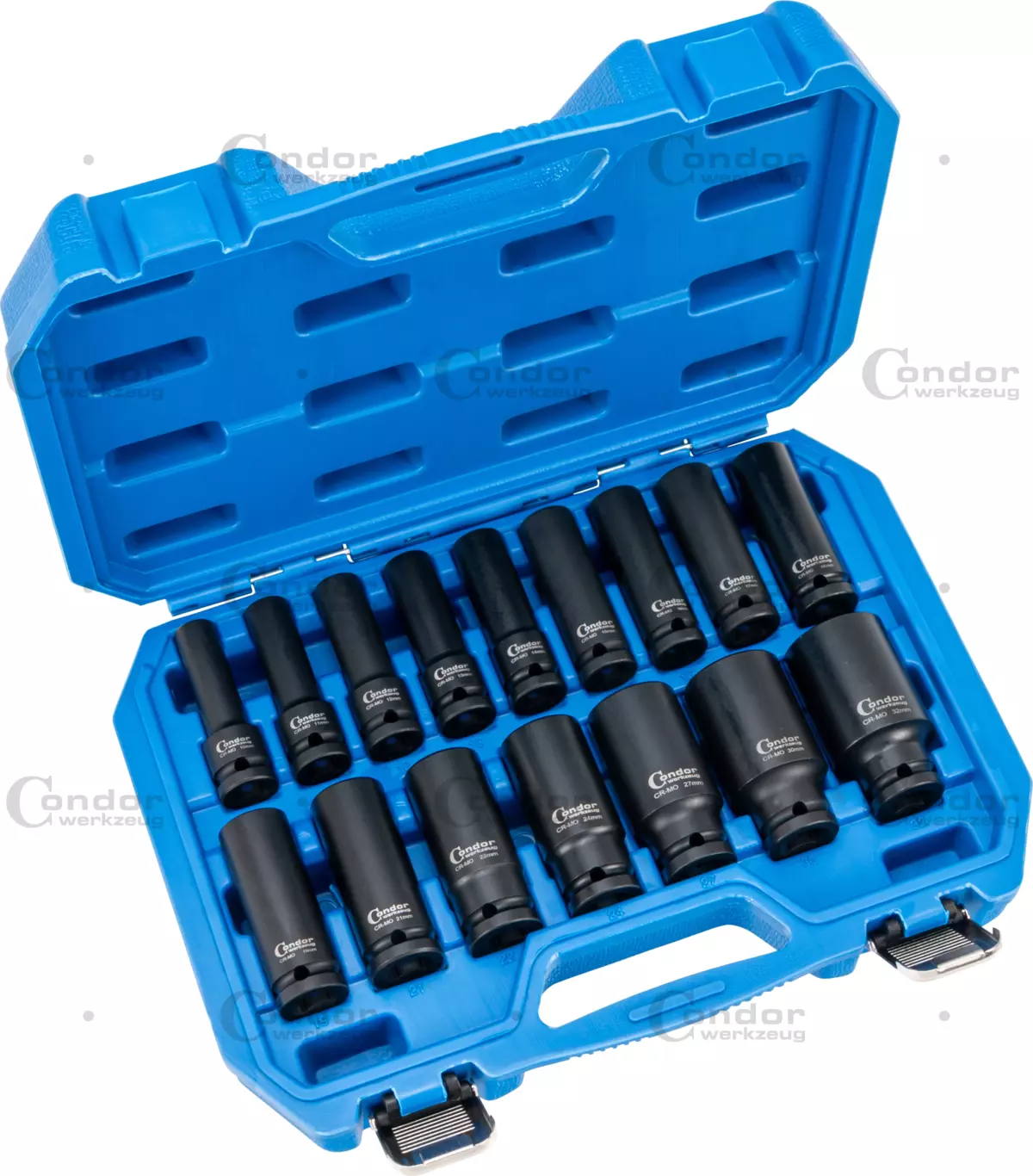 Smūginių ilgų galvučių komplektas 1/2" 6k. (10-32 mm) 16vnt. Smūginių ilgų galvučių komplektas 1/2" 6k. (10-32 mm) 16vnt.