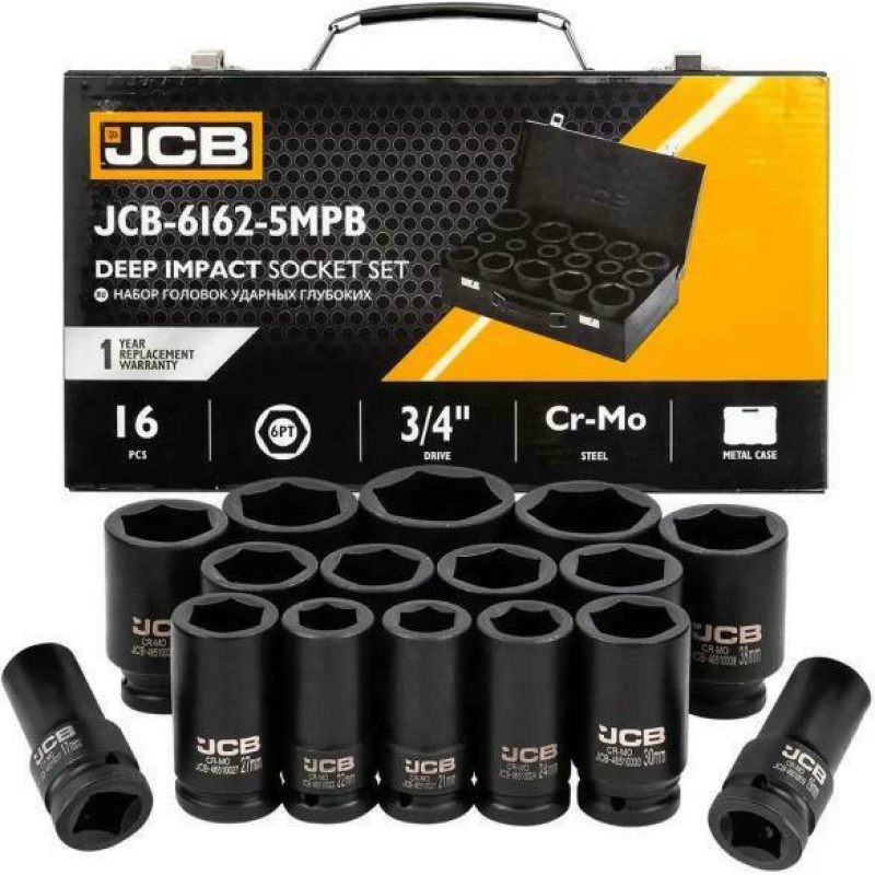 Smūginių ilgų galvučių komplektas 3/4'' 6-K 17-50mm 16vnt. Smūginių ilgų galvučių komplektas 3/4'' 6-K 17-50mm 16vnt.