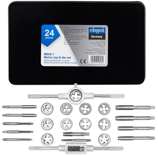 Sriegiklių ir sriegpjovių komplektas 24dalių (M5-M12) Sriegiklių ir sriegpjovių komplektas 24dalių (M5-M12)