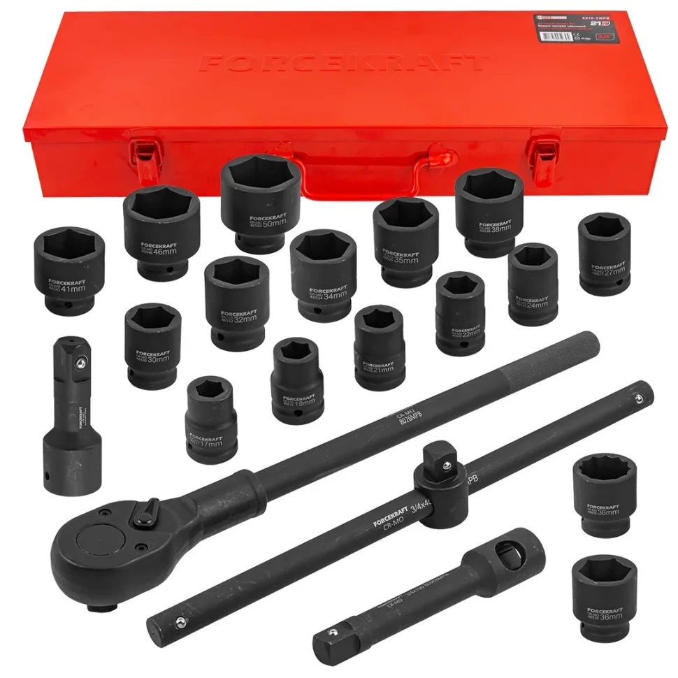 Įrankių k-tas 3/4" Cr-Mo 21* 17-50mm 6-kampų Įrankių k-tas 3/4" Cr-Mo 21* 17-50mm 6-kampų
